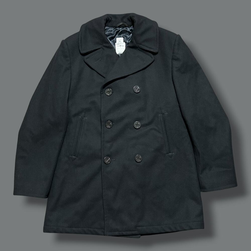 Vintage US Navy Wool Peacoat USN 90s Enlisted Overcoat Black 44 Military Jacket